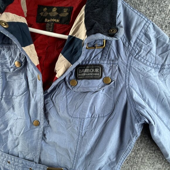 Barbour “vintage International” Waxed Jacket Women Blue Size US 6 Lined Outdoors - Picture 3 of 16